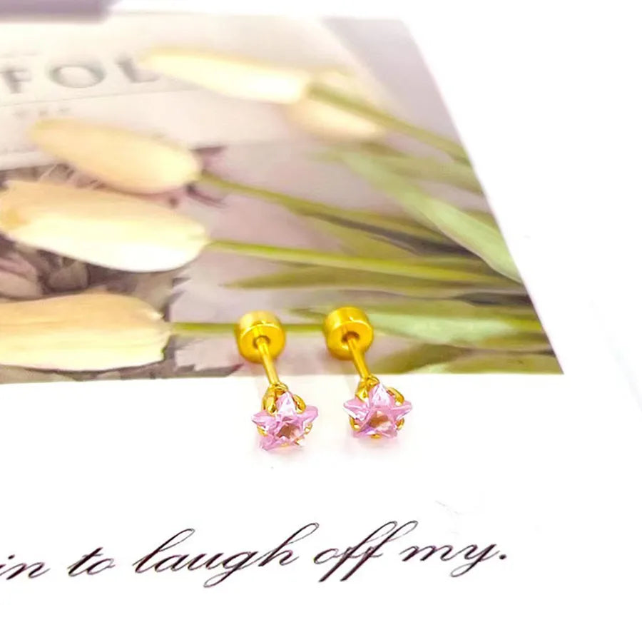 Gold Star & Heart Zircon Flat Back Earrings Gold
