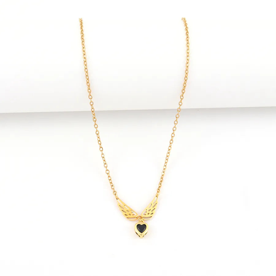 Gold Angel Wings Heart Pendant Necklace