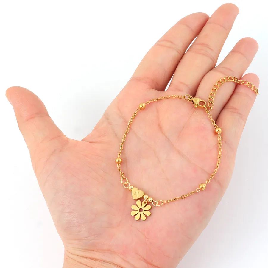 Gold Daisy Heart Stainless Steel Bracelet