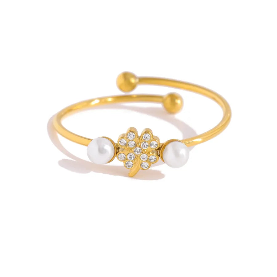 18K Gold Pearl & Diamond Titanium Steel Ring