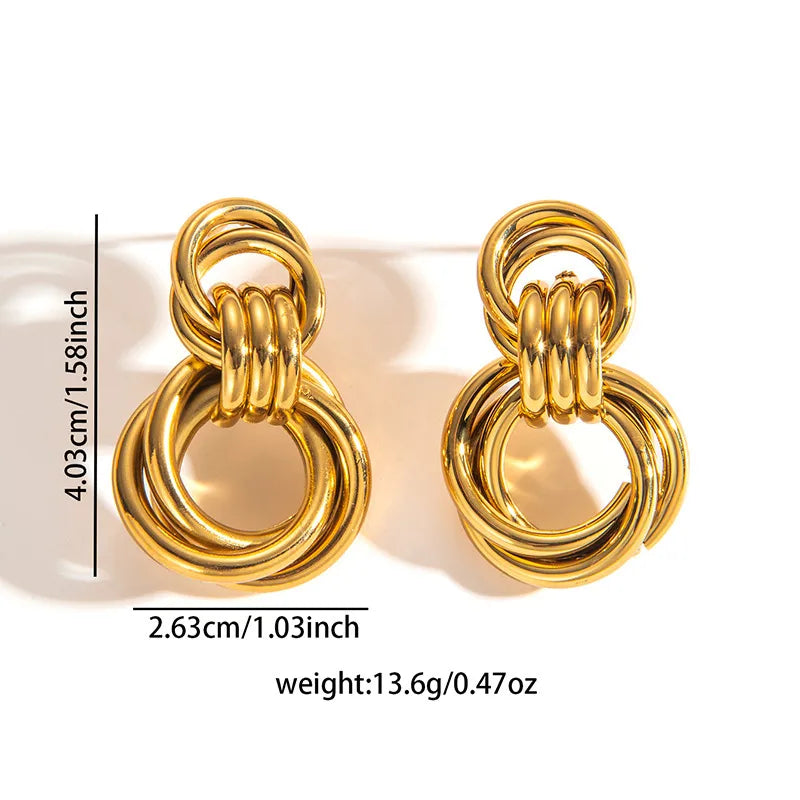 Retro Titanium Steel Hollow Earrings Round Double Ring Titanium Steel Earrings 0846