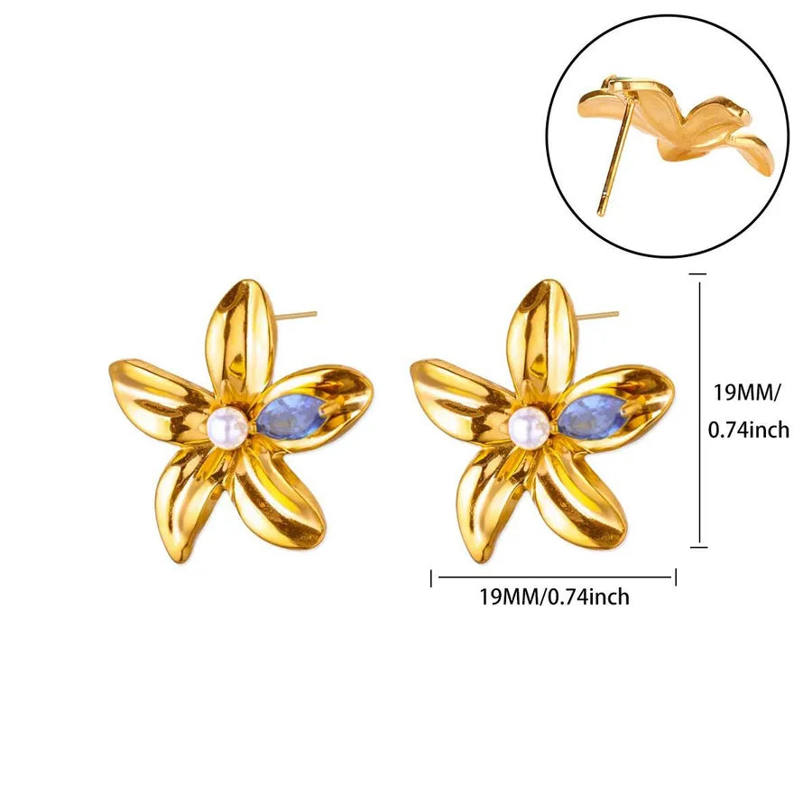 Colorful Pearl & Zircon Stud Earrings – 18K Gold 28
