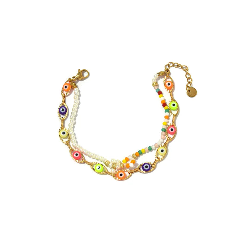 18K Gold Boho Eye & Flower Stainless Steel Bracelet BH0161-02-lightcolorful
