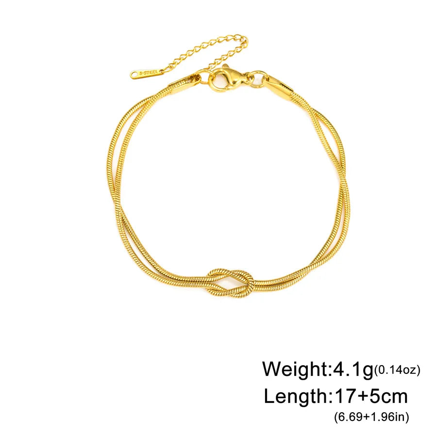 Gold Stainless Steel Cuban Link Bracelet Gold 1.2MM Soft Snake Chain Twist Knot