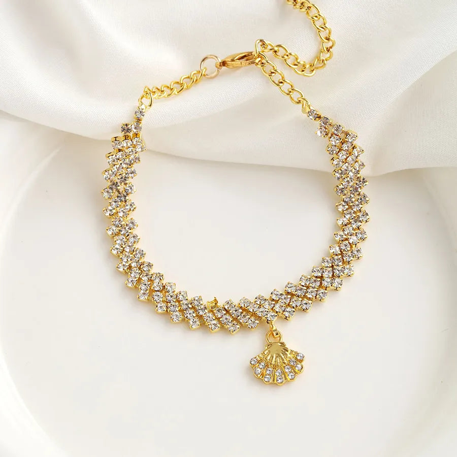 Double Layered Shell Anklet with Gem Accents