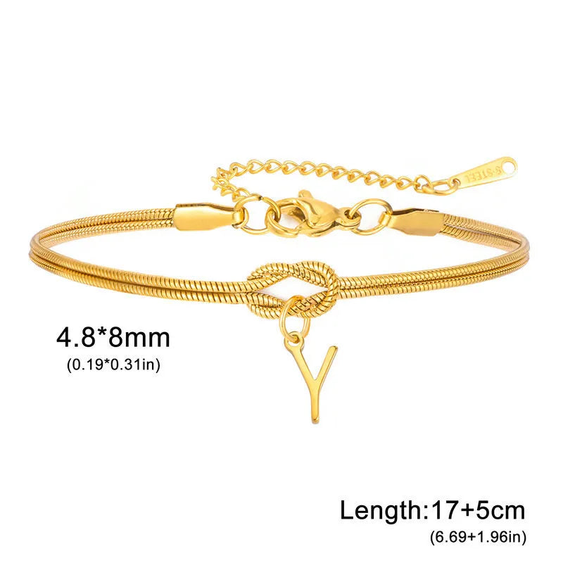 Double Layer Stainless Steel Letter Bracelet Letter Y ( Gold )