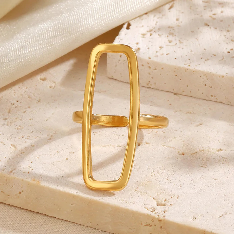 18K Gold Plated Hollow Rectangle Ring for Women
