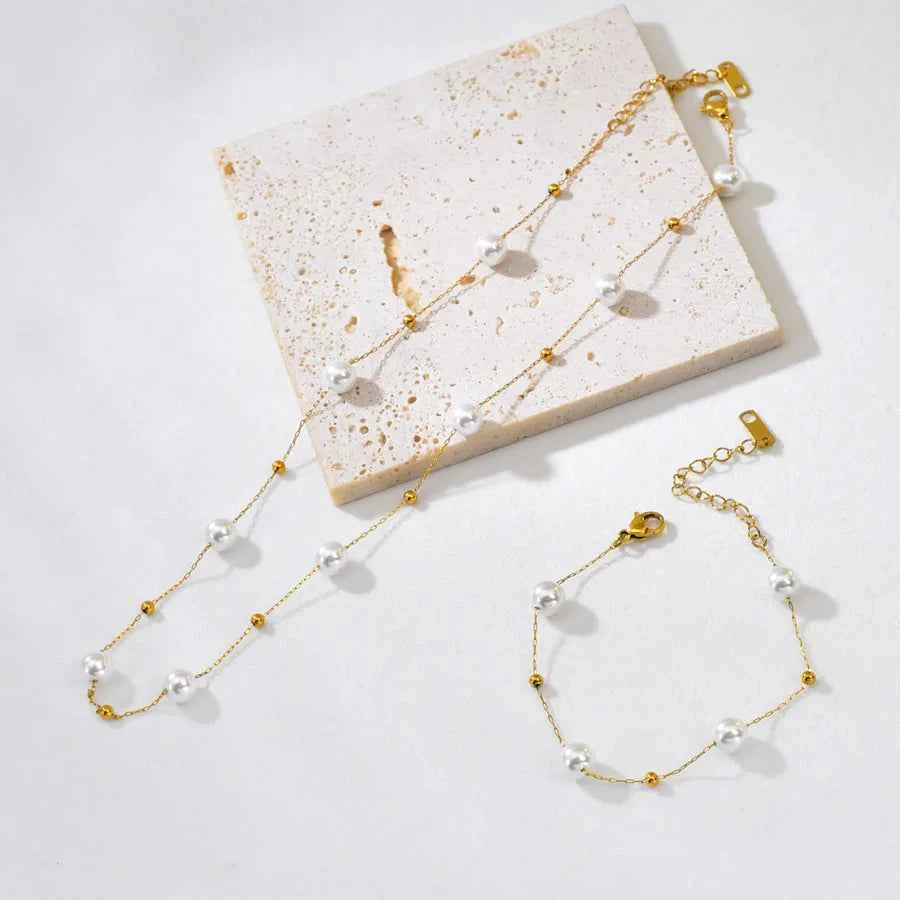 Gold Pearl Choker Necklace – Stainless Steel