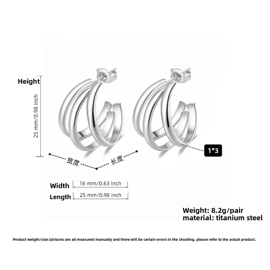 Titanium Steel Geometric U-Shaped Earrings PJER282 Steel Color 25mm