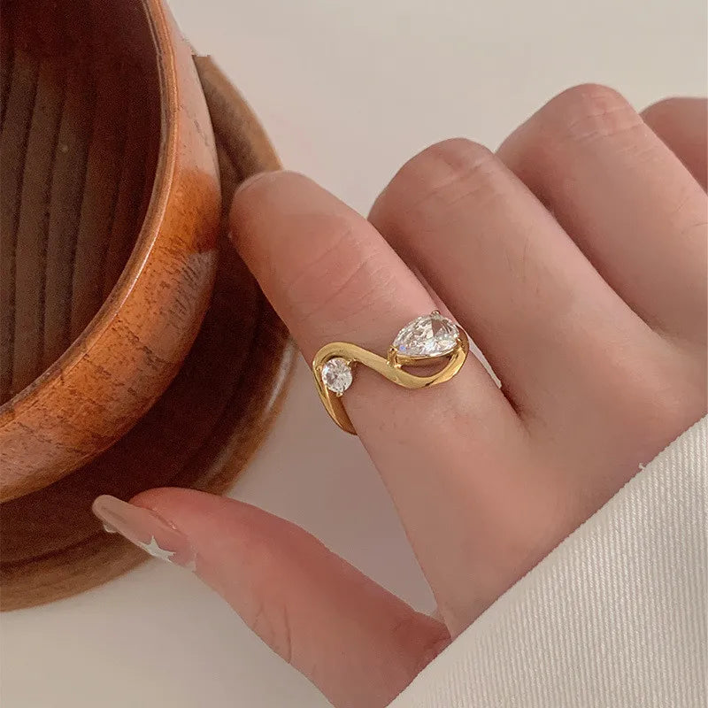 Gold Waterdrop Zircon Double Band Ring