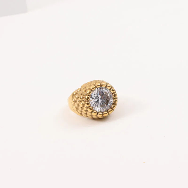 18K Gold Plated Titanium Ring with Zircon Stone