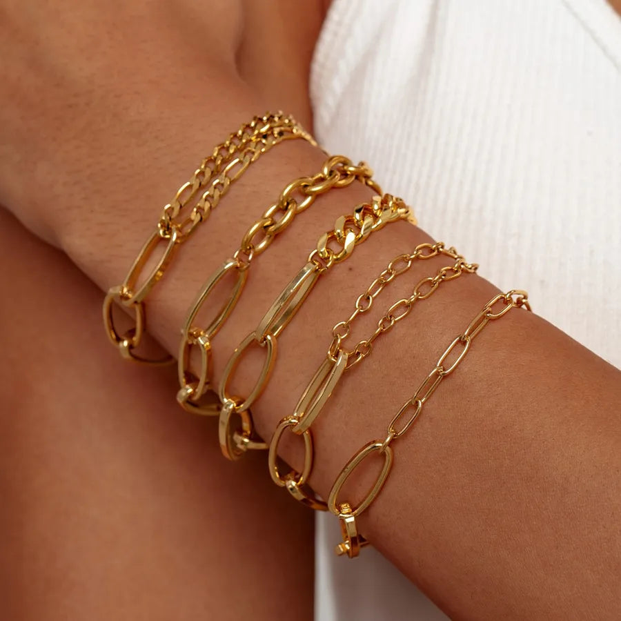 18K Gold Paperclip Titanium Steel Bracelet