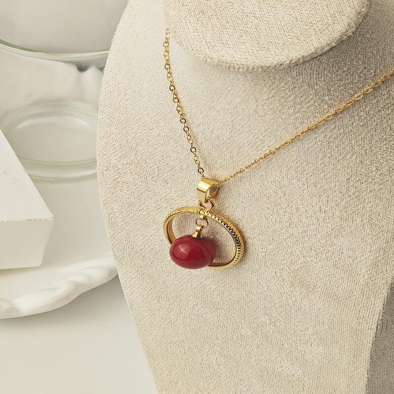 Titanium Steel Moon Pendant Necklace for Women Spherical Surface Cao 1 18k