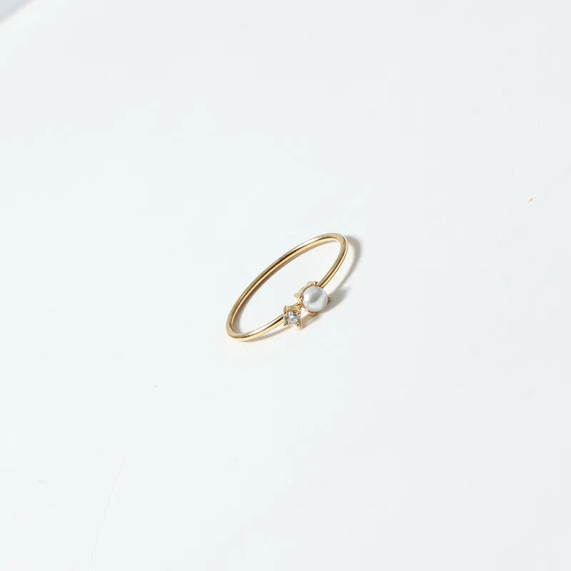 18K Gold Plated Pearl & Crystal Geometric Ring