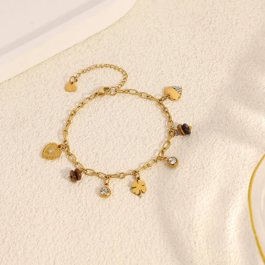 18K Gold Clover Heart Bracelet