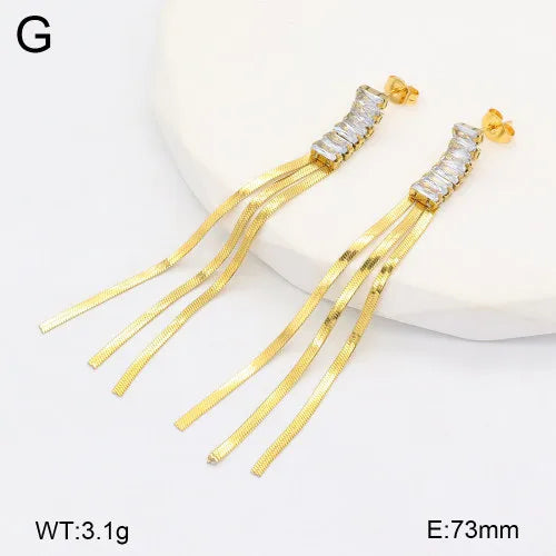 Gold Cross Tassel Earrings with Rhinestones