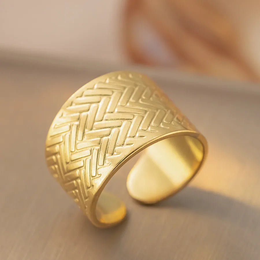 Retro Geometric Titanium Steel Ring K371 Gold Ring Adjustable
