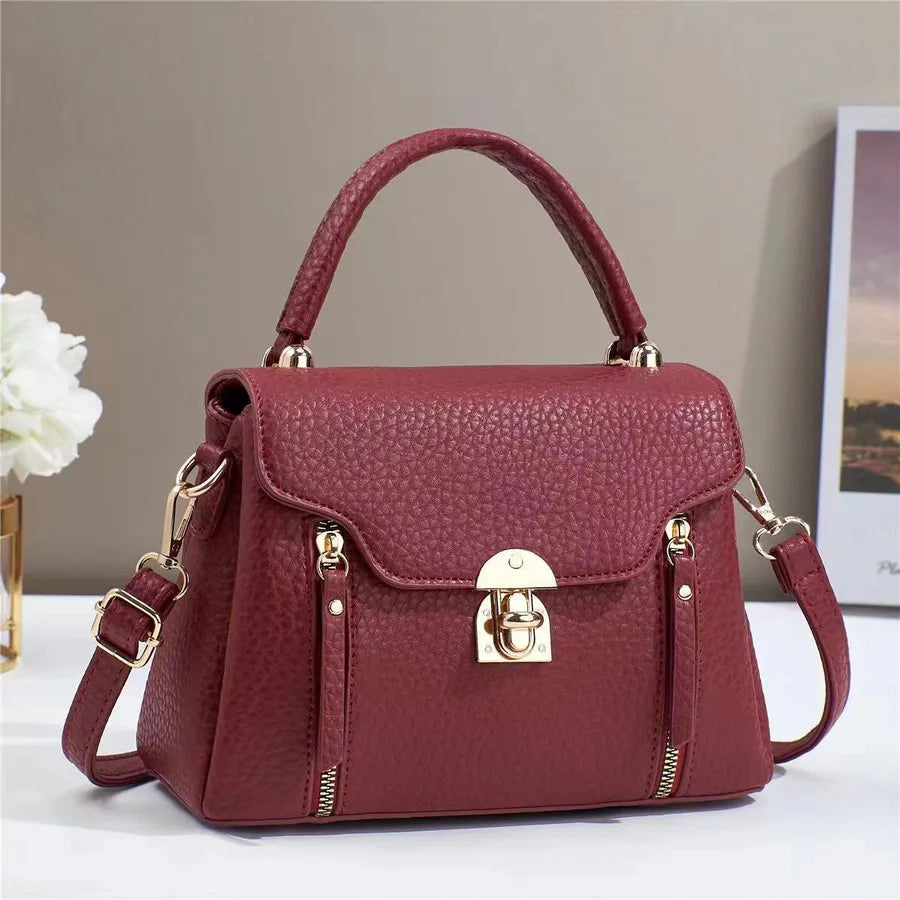Square PU Leather Lock Clutch Crossbody Bag Wine red