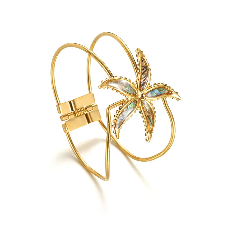 Gold Starfish Bangle Bracelet for Women