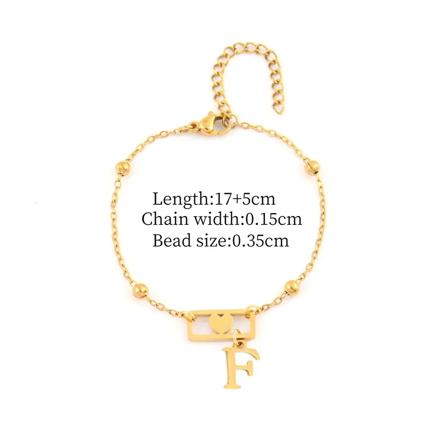 Gold Stainless Steel Initial Heart Bracelet Gold F