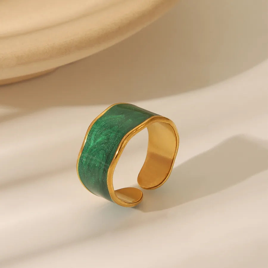 Retro Irregular Gold Stainless Steel Ring Adjustable Opening W1045b