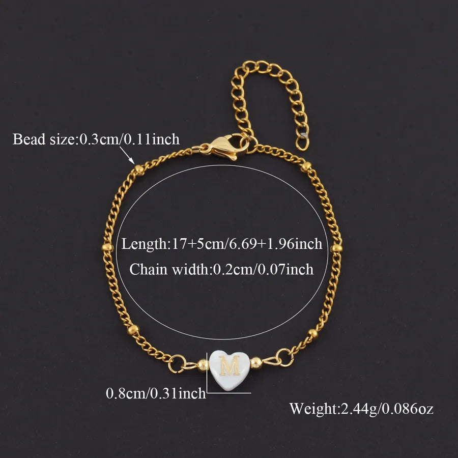 Gold Heart Initial Bracelet with Shell Charm