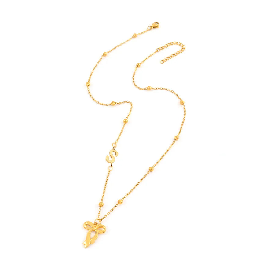 18K Gold Plated Bow Initial Pendant Necklace