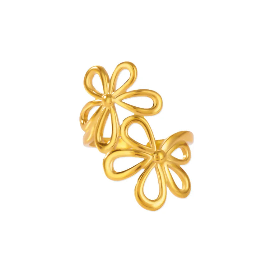 18K Gold Plated Geometric Floral Open Ring