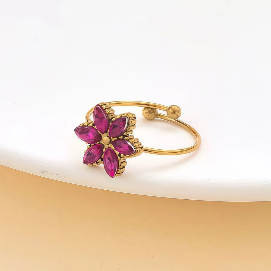 Zircon Heart & Flower Stainless Steel Ring JZ-25-09-021