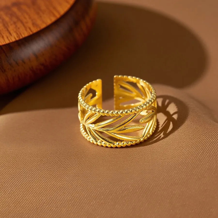 Geometric Heart Titanium Steel Ring Z0204-Hollow Leaves-Ring- Gold