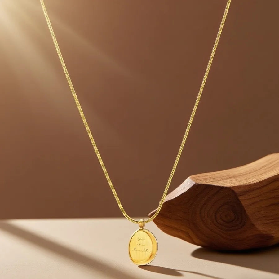 Elegant Titanium Steel Pendant Necklace X0164-Snake Chain Letter Bead Necklace - Gold