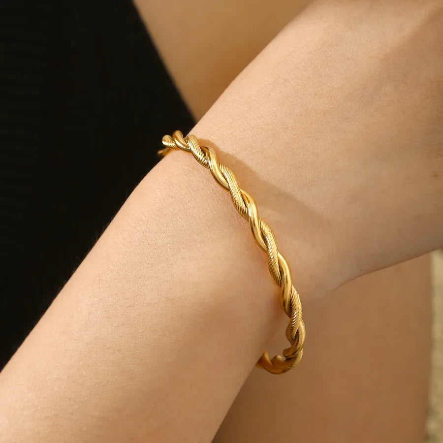 18K Gold Twisted Stainless Steel Bangle