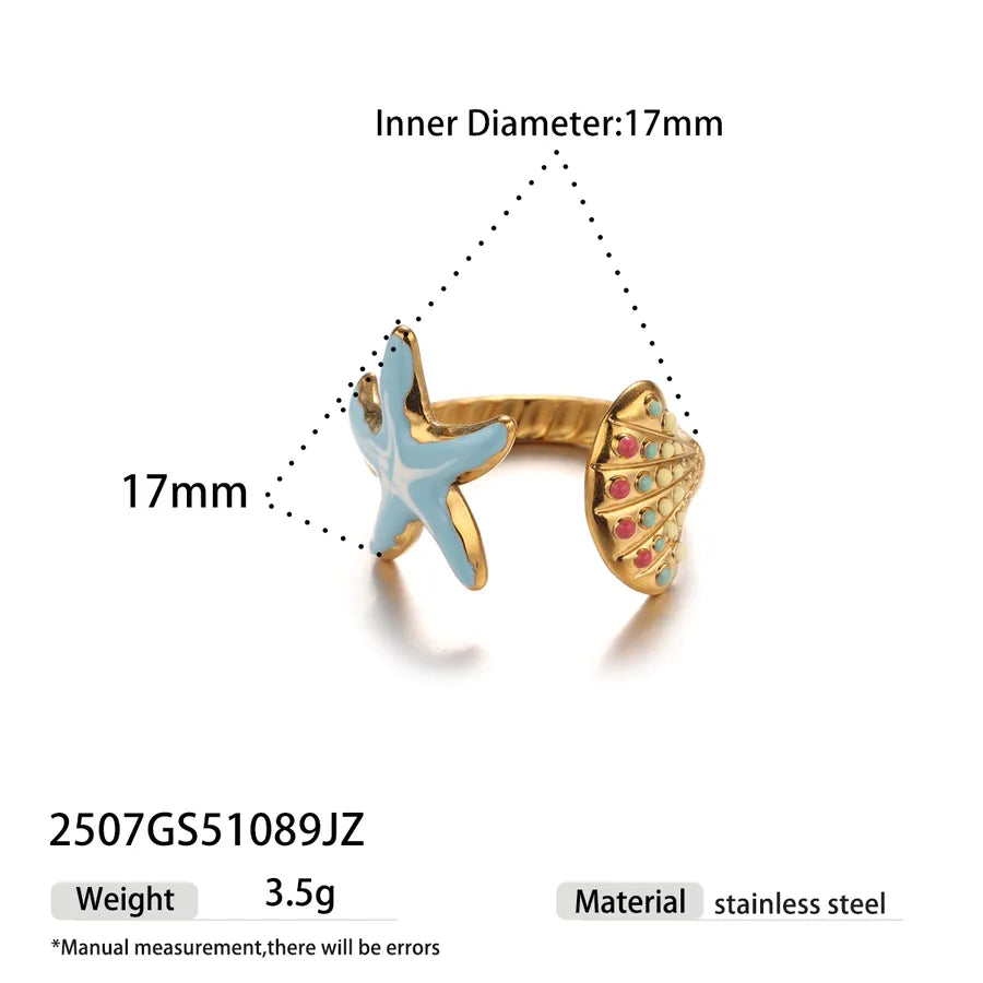 Gold Mermaid & Starfish Stainless Steel Ring 2507GS51089JZ
