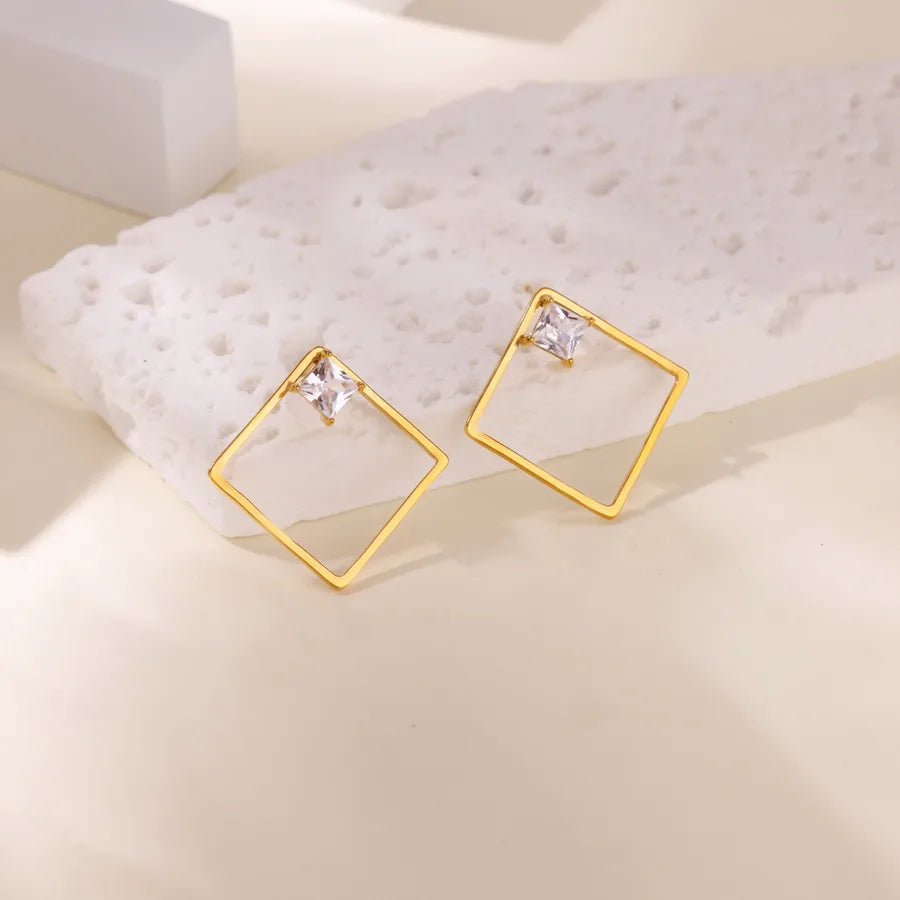 18K Gold Heart Zircon Earrings for Women