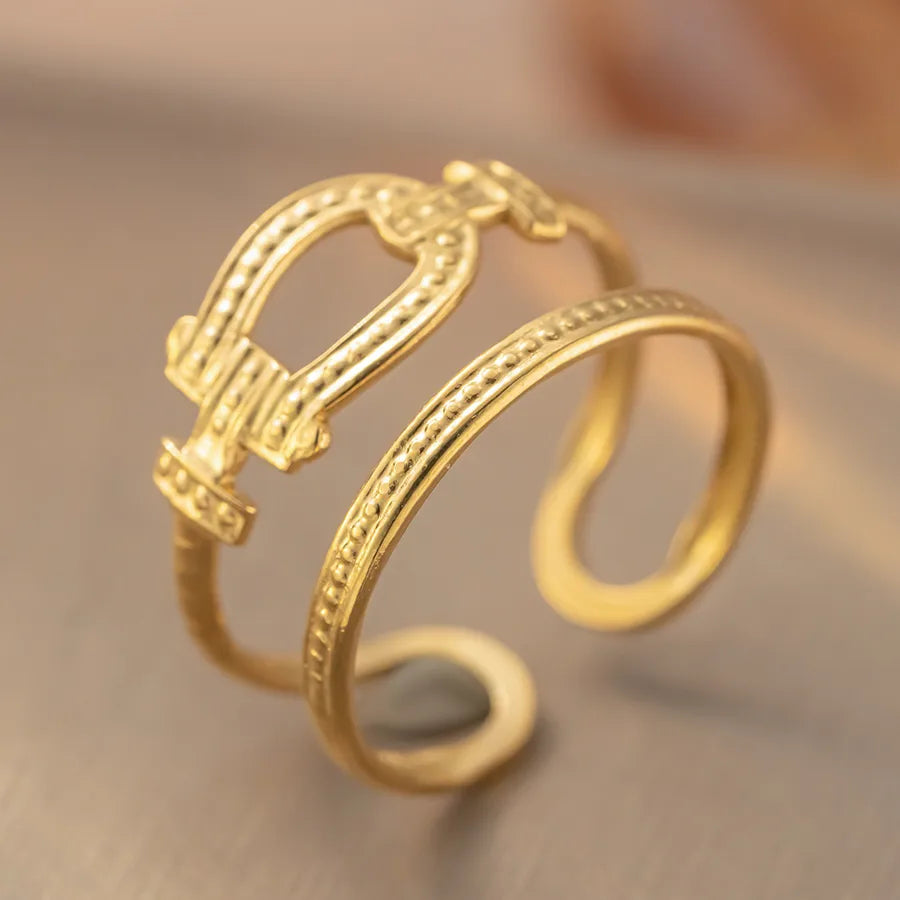 Titanium Steel Geometric Open Ring K397 Gold Ring Adjustable
