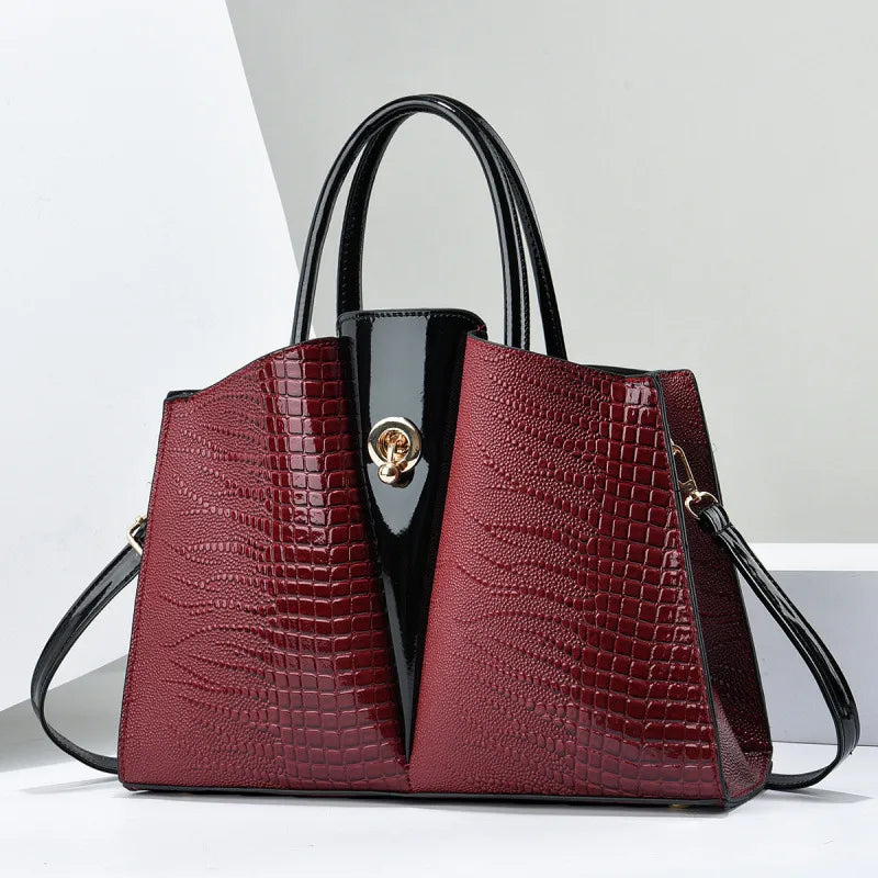 Elegant Large PU Leather Tote Bag Red