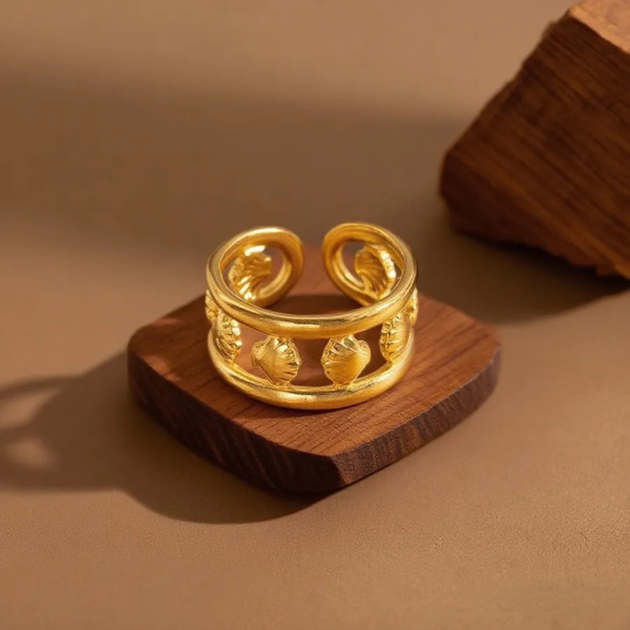 Hollow Seahorse Ring in Stainless Steel Z0226-One Circle Scallop-Ring- Gold