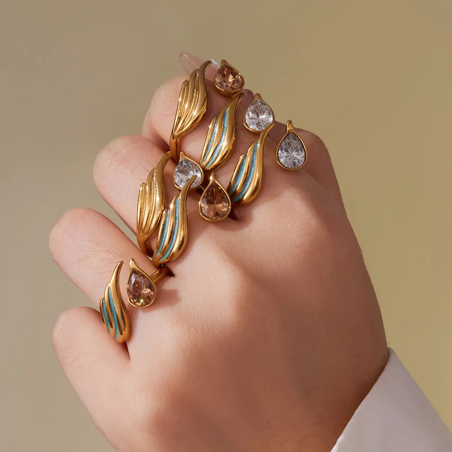 Champagne Zircon Geometric Ring – 18K Gold Plated