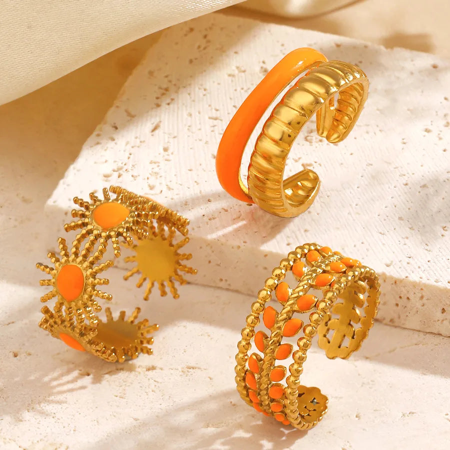 Orange Sun Leaf Open Ring – Gold Resin Accent