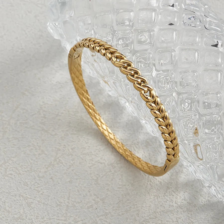 18K Gold Heart Cuban Chain Enamel Bangle B Bracelet (Size: 58#) 1 Pc Package