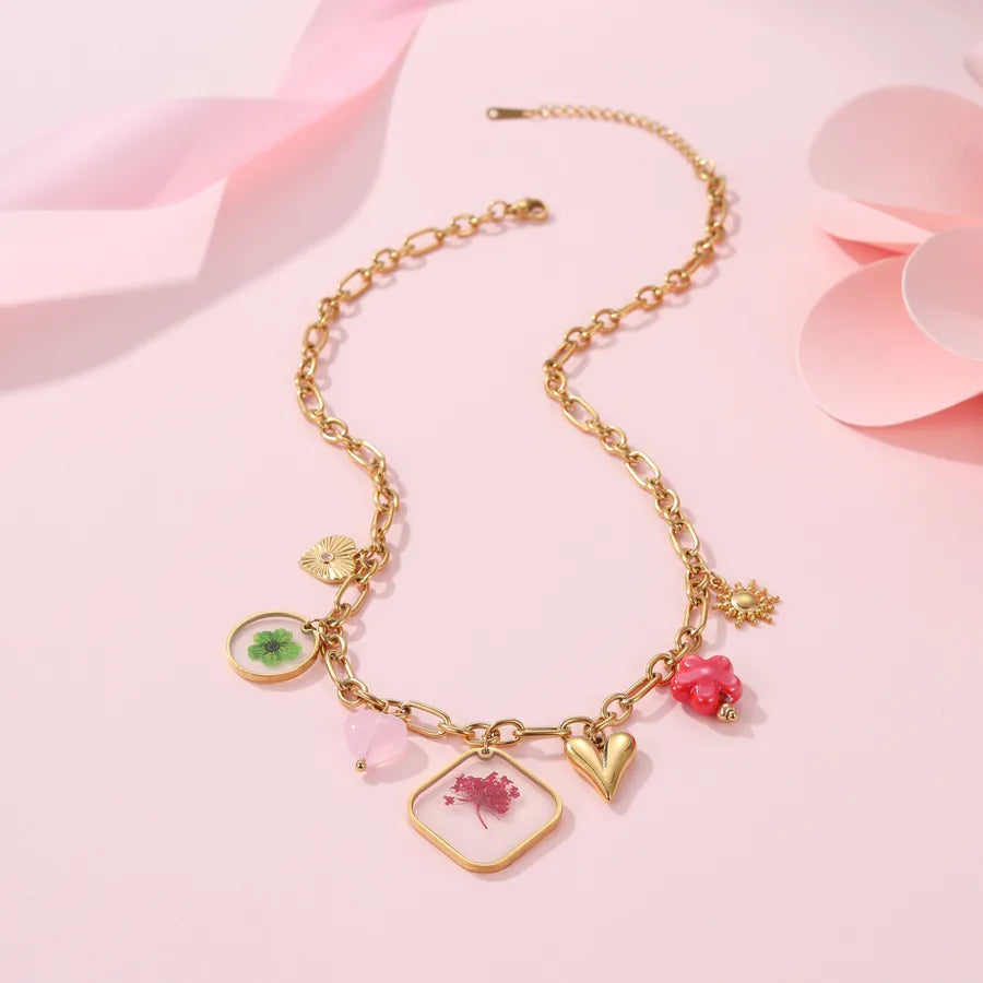 Gold Floral Pendant Necklace – Stainless Steel