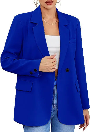 Slim Fit Open Collar Blazer for Women Blue