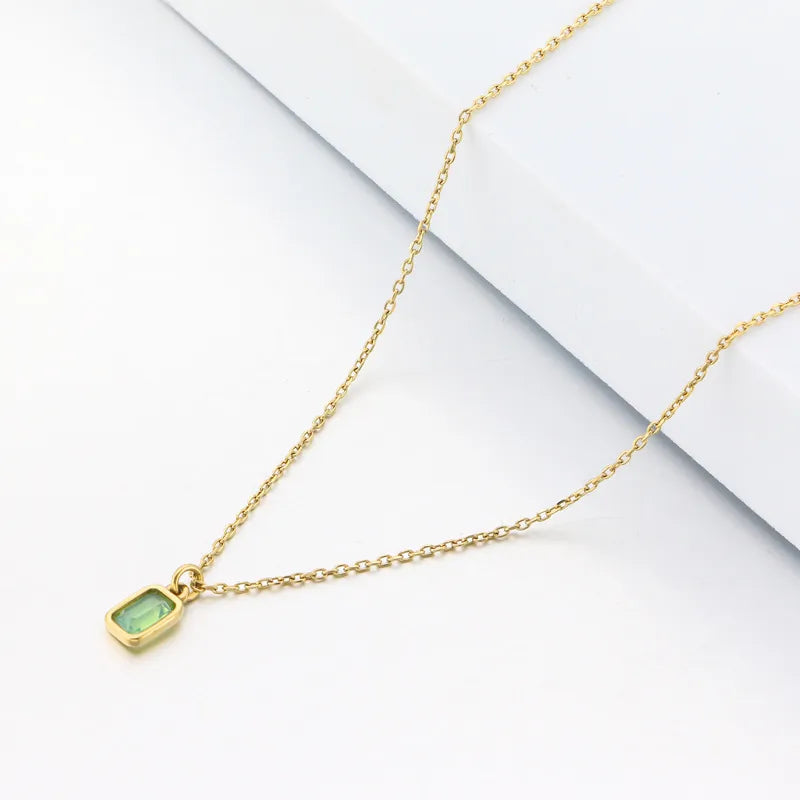 Square Zircon Pendant Necklace – Stainless Steel