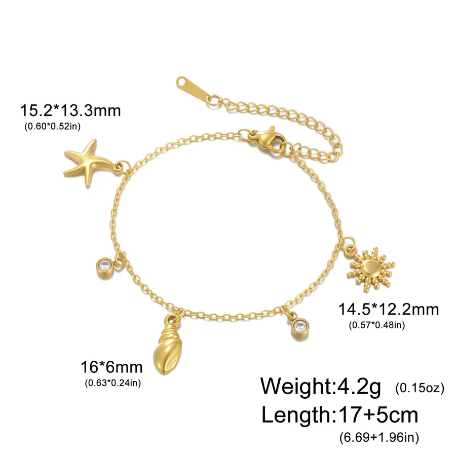 Ocean Starfish Charm Bracelet – Gold & Zircon Golden Starfish Conch