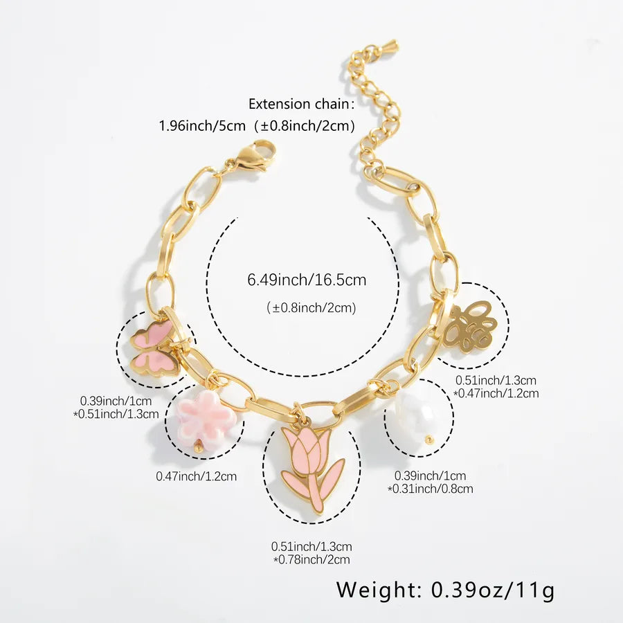 18K Gold Plated Pink Tulip Pearl Bracelet