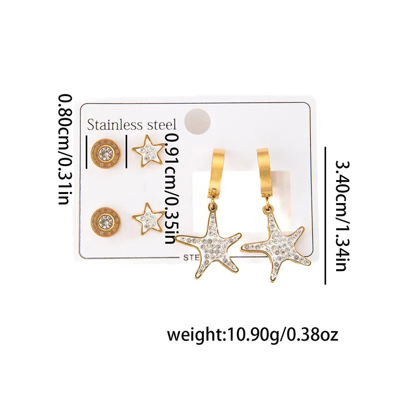 Titanium Steel Heart Earrings for Women Starfish Zircon Earrings 0981
