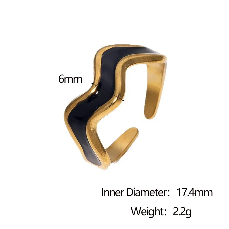 18K Gold Vintage Open Ring for Women adjustable Black