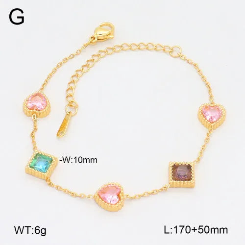 18K Gold Plated Glass Stone Stainless Bracelet 170 50mm Gold 1 Strand Package