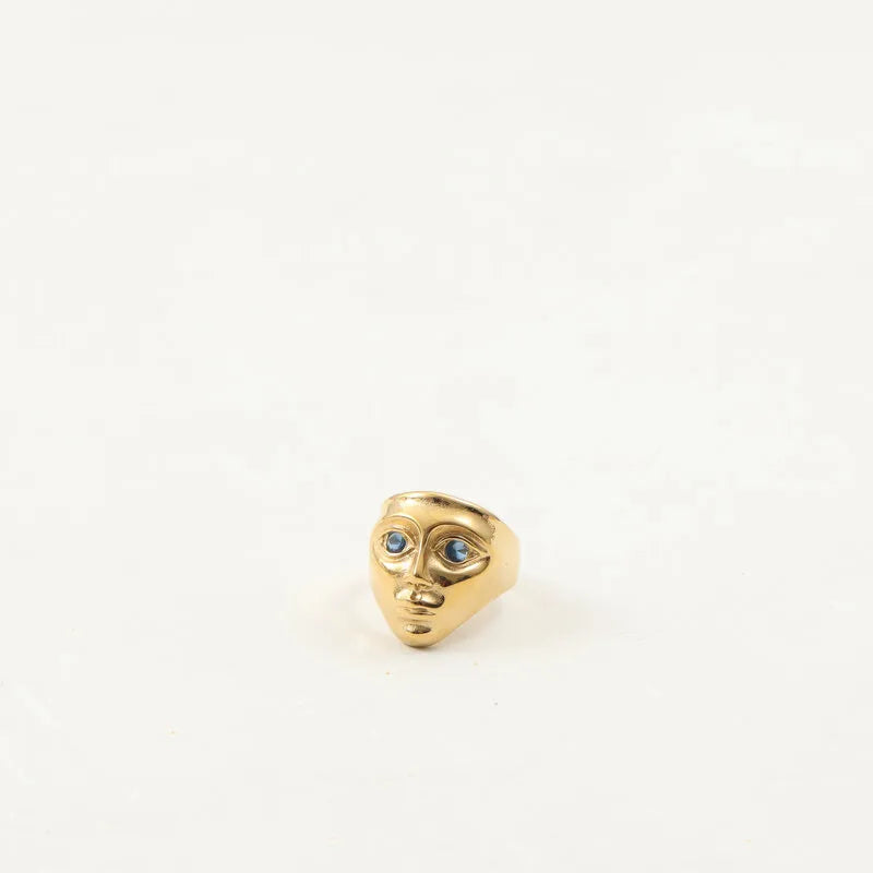 18K Gold Plated Titanium Face Ring for Women