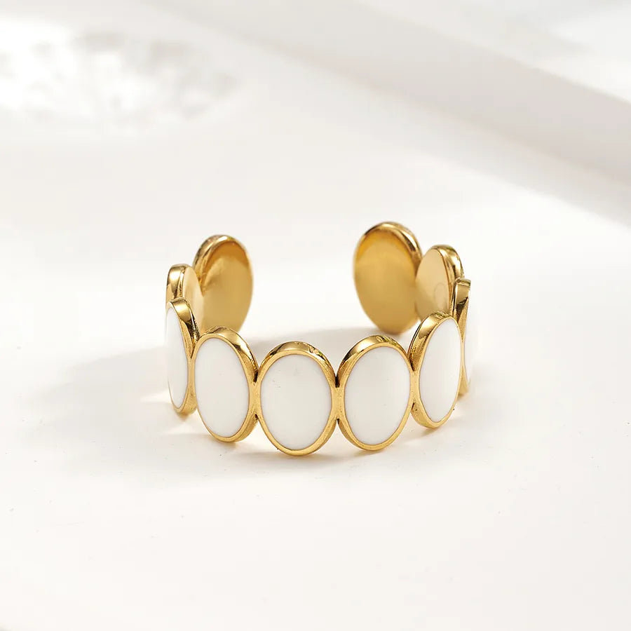 18K Gold PVD Oval Stainless Steel Open Ring White Ring [Inner Diameter: 18mm] 1 Strand Package